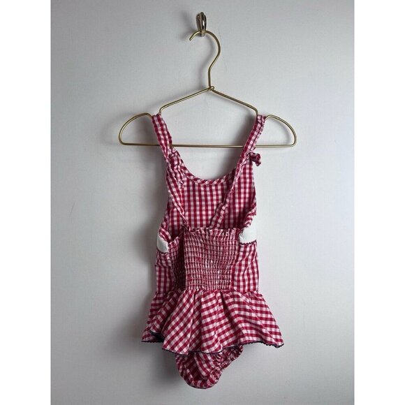 Silly Goose Romper One Piece w/Ruffles Nautical Smocked Red Gingham 4t - Picture 8 of 9